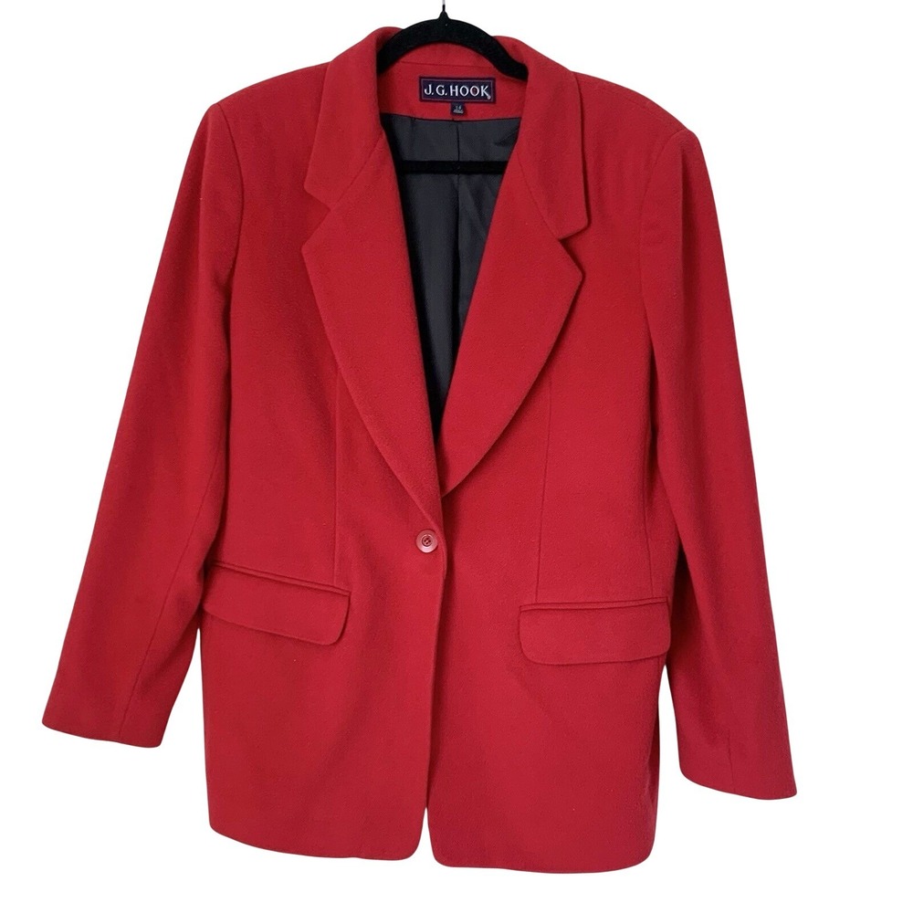 Vintage JG Hook Blazer Women 14 Red Wool Cashmere Quiet Luxury Holiday Christmas